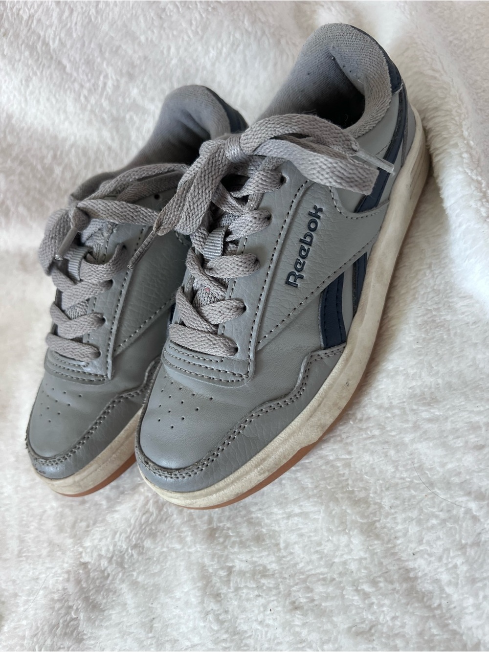 Reebok Gray Sneakers with Navy Stripes